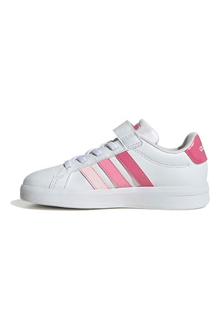 Bele superge z roza detajli in zapenjanjem na velcro Adidas Grand Court 3.0 El C