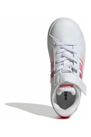 Bele superge z roza detajli in zapenjanjem na velcro Adidas Grand Court 3.0 El C