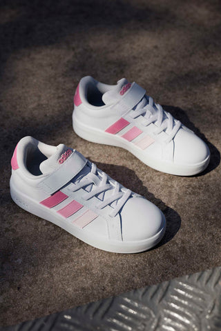 Bele superge z roza detajli in zapenjanjem na velcro Adidas Grand Court 3.0 El C