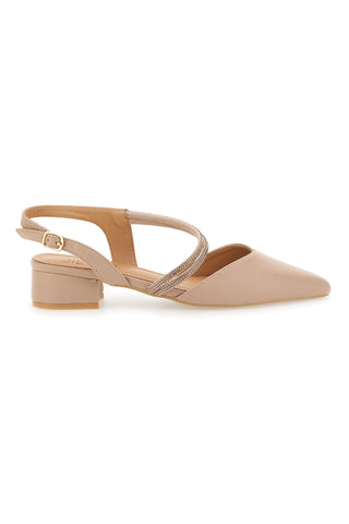 Décolleté Slingback Nude z odprtim prstom in trakom s kristali Mon Dieu 883153