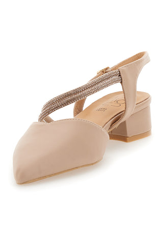 Décolleté Slingback Nude z odprtim prstom in trakom s kristali Mon Dieu 883153