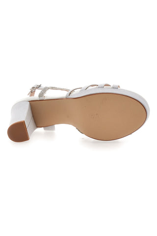 Bele sandale s kristali in visokim petom First Lady P579