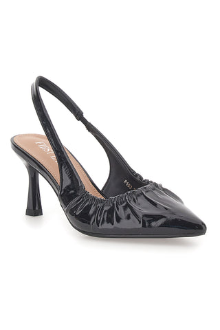 Črni čevlji s peto in zadnjim trakom First Lady P593