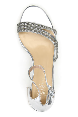 Srebrni sandali s srednjim peto in prepletenimi trakovi s kristali Galia GAE19921
