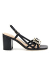 Črn sandal s peto in usnjenim vložkom Ferre F884