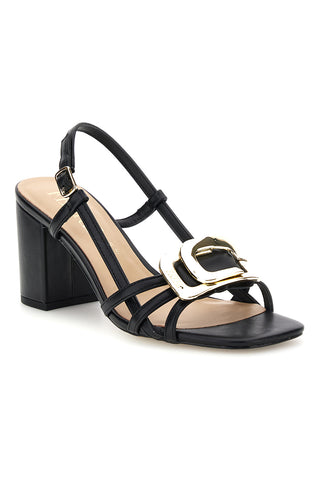 Črn sandal s peto in usnjenim vložkom Ferre F884