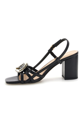 Črn sandal s peto in usnjenim vložkom Ferre F884