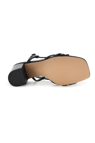 Črn sandal s peto in usnjenim vložkom Ferre F884