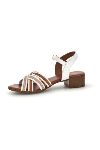 Beli usnjeni sandali z nizko peto in trakovi Pittarello look 243110