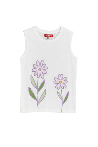 Bela majica brez rokavov s cvetovi Pitt Kids 05052