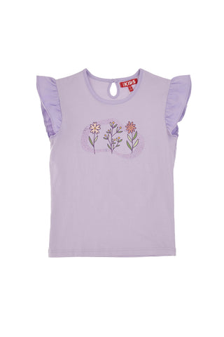 Lila majica s potiskom in volanastimi rokavi Pitt Kids PT-G-T-05053