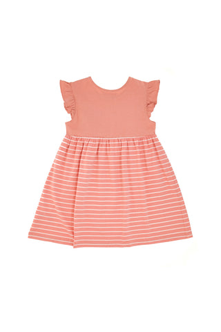 Roza obleka z belimi črtami in volanastimi rokavi Pitt Kids PT-G-D-05068