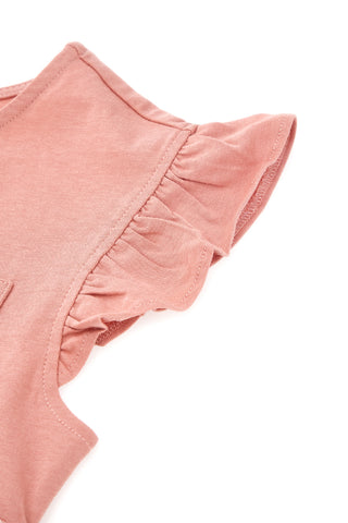 Roza obleka z belimi črtami in volanastimi rokavi Pitt Kids PT-G-D-05068