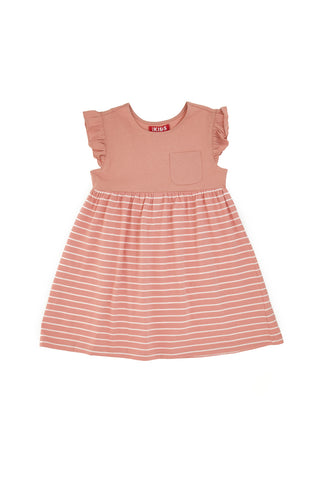 Roza obleka z belimi črtami in volanastimi rokavi Pitt Kids PT-G-D-05068