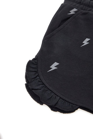 Črne hlače s sivimi bliskavicami in volani Pitt Kids PT-G-SP-05075