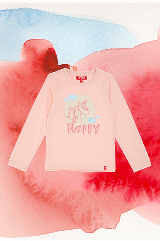 Roza majica z dolgimi rokavi in bleščečim potiskom PITT KIDS PT-G-T-05079
