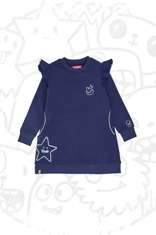 Modra obleka z žepi in sivimi potiski PITT KIDS 6001