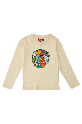 Bela majica z dolgimi rokavi in barvitim potiskom PITT KIDS 6010