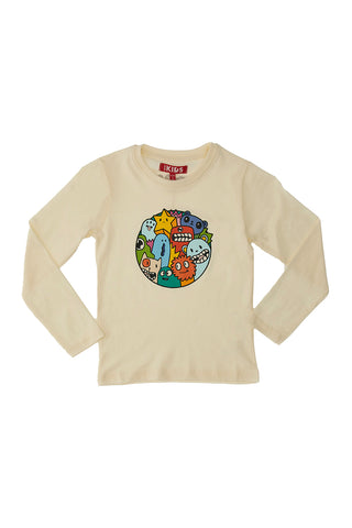 Bela majica z dolgimi rokavi in barvitim potiskom PITT KIDS 6010