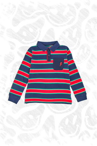 Dolgoročajna majica z modro-rdečimi črtami PITT KIDS 6030