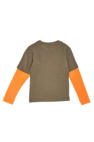 Majica z okroglim izrezom in dolgimi rokavi, zelena in oranžna PITT KIS 6033
