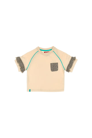 Bež majica z živalskim potiskom in volani PITT KIDS PT-K-T-7002