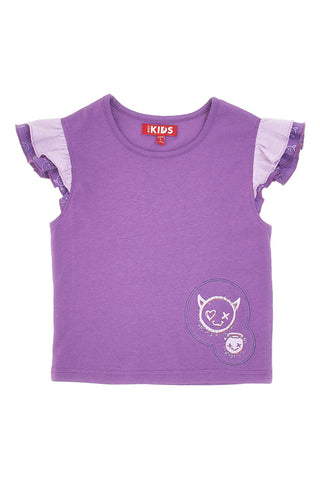 Majica z okroglim izrezom in nabranimi rokavi, vijolična  PITT KIDS PT-K-T-7026