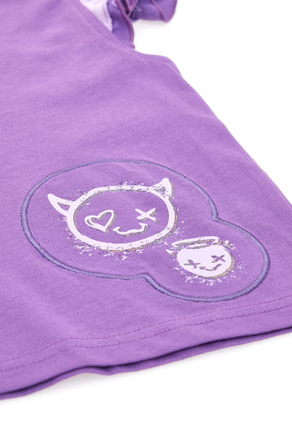 Majica z okroglim izrezom in nabranimi rokavi, vijolična  PITT KIDS PT-K-T-7026