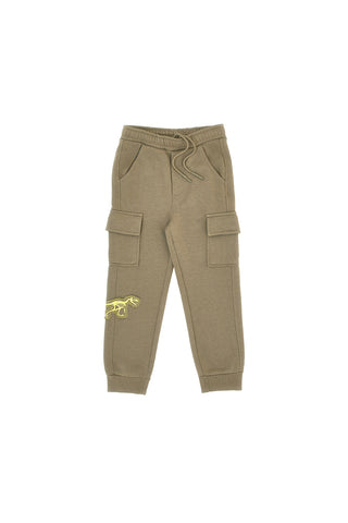 Hlače cargo vojaške zelene barve z našitkom dinozavra Pitt Kids PT-KP-8002