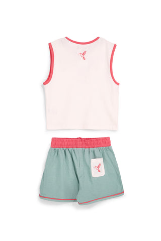 Bela in zelena obleka z majico in kratkimi hlačami Pitt kids PT-G-SE-9003