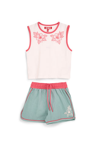 Bela in zelena obleka z majico in kratkimi hlačami Pitt kids PT-G-SE-9003