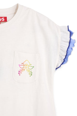 Bela bombažna majica z nabranimi rokavi Pitt kids Pt-g-t-9016
