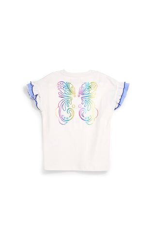 Bela bombažna majica z nabranimi rokavi Pitt kids Pt-g-t-9016