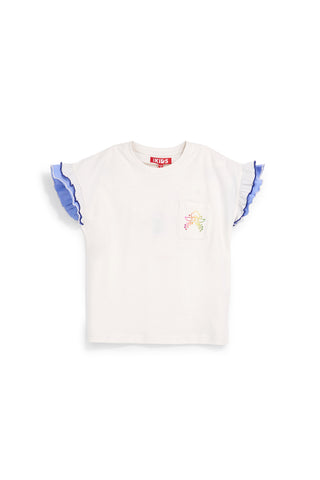 Bela bombažna majica z nabranimi rokavi Pitt kids Pt-g-t-9016