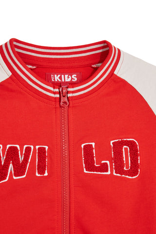 Rdeča majica z zadrgo in potiskom leva Pitt kids PT-B-F-9019