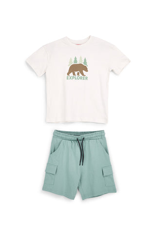 Completo bianco e verde con stampa Explorer Pitt kids PT-B-SE-9009