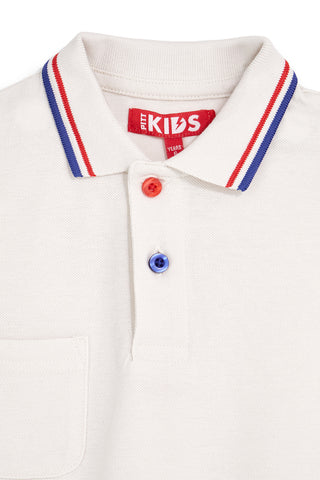 Bela polo majica s kontrastnim ovratnikom Pitt kids Pt-b-pl-9053