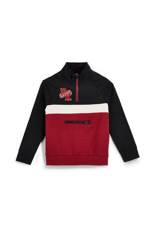 Felpa nera e rossa con mezza zip e patch in cotone felpato Pitt kids PTBF2620