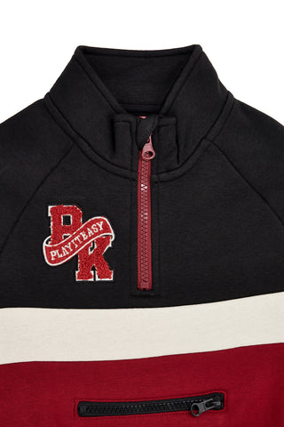 Felpa nera e rossa con mezza zip e patch in cotone felpato Pitt kids PTBF2620