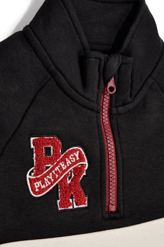 Felpa nera e rossa con mezza zip e patch in cotone felpato Pitt kids PTBF2620
