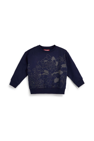 Felpa blu con stampa floreale e interno felpato Pitt kids PTGF2633