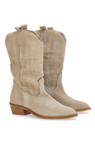 Pittarello Glam 7406 Beige Genuine Leather Texan Boots