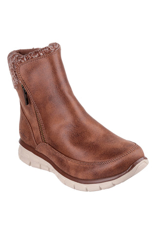 Rjavi škornji iz veganskega usnja z Warm Tech Memory Foam Skechers Synergy Lovely Collab