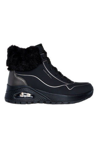 Črni superge s krzno in bleščečimi detajli Skechers UNO RUGGED FALL SHIMMER