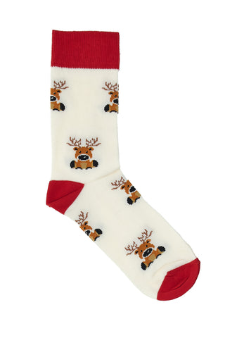 Bele nogavice z jelenčki, ena velikost, božične Crazy Socks 016