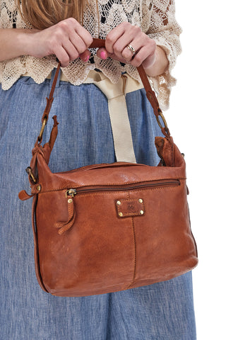 Borsa A Spalla Marrone in Vera Pelle con Tasca Frontale ROUTE 66 61906