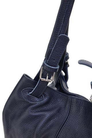 Borsa blu a spalla in vera pelle N.B. 021