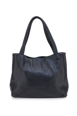 Črna torba iz pravega usnja z dvojnim ročajem NEW BAG 022
