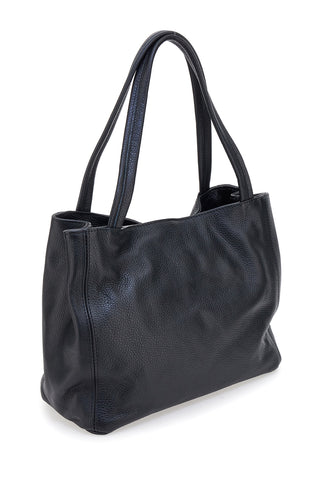 Borsa a spalla nera in vera pelle con doppio manico NEW BAG 022