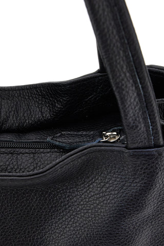 Borsa a spalla nera in vera pelle con doppio manico NEW BAG 022